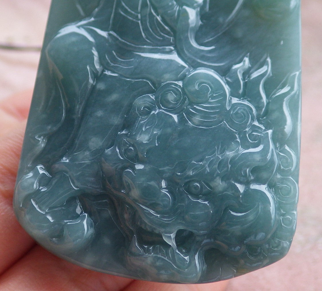 Certified Hand Carved Green Natural Burma A Jade Jadeite Dragon Guanyin Kwan Yin Buddha God Flower Lotus Pendant Necklace