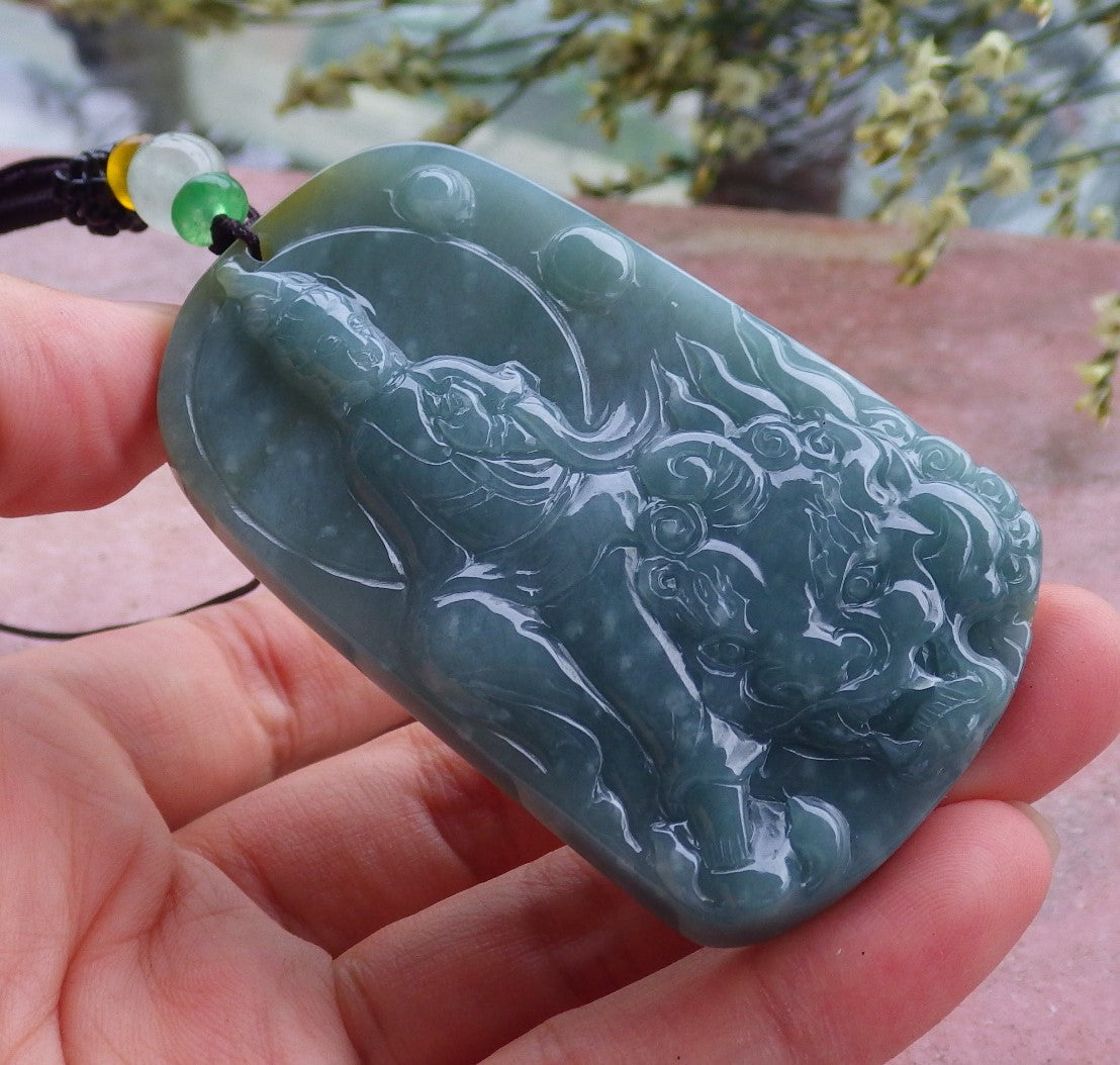 Certified Hand Carved Green Natural Burma A Jade Jadeite Dragon Guanyin Kwan Yin Buddha God Flower Lotus Pendant Necklace