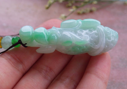 Certified Hand Carved Natural Myanmar Burma A Jade Jadeite Peanut Bat Lotus Ruyi Pendant Necklace