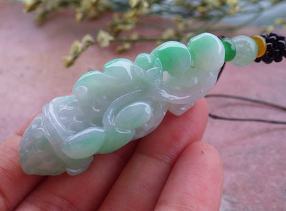 Certified Hand Carved Natural Myanmar Burma A Jade Jadeite Peanut Bat Lotus Ruyi Pendant Necklace