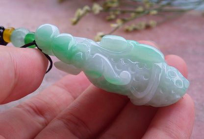 Certified Hand Carved Natural Myanmar Burma A Jade Jadeite Peanut Bat Lotus Ruyi Pendant Necklace