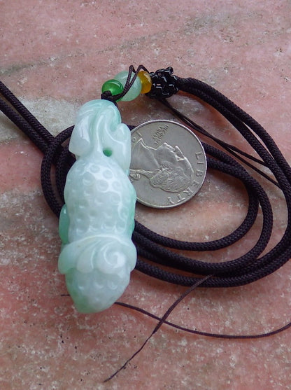 Certified Hand Carved Natural Myanmar Burma A Jade Jadeite Peanut Bat Lotus Ruyi Pendant Necklace