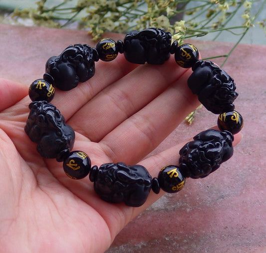 Certified Hand Carved Natural Black Dark Green Myanmar Burma A JADE Jadeite Bead Beads Dragon Pi Xiu Bangle Bracelet