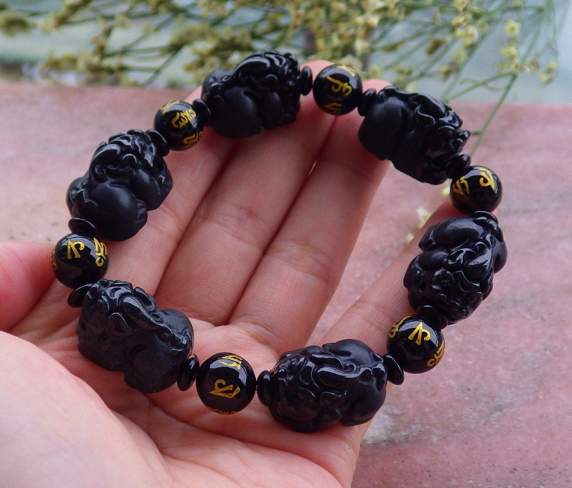 Certified Hand Carved Natural Black Dark Green Myanmar Burma A JADE Jadeite Bead Beads Dragon Pi Xiu Bangle Bracelet