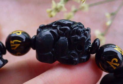 Certified Hand Carved Natural Black Dark Green Myanmar Burma A JADE Jadeite Bead Beads Dragon Pi Xiu Bangle Bracelet