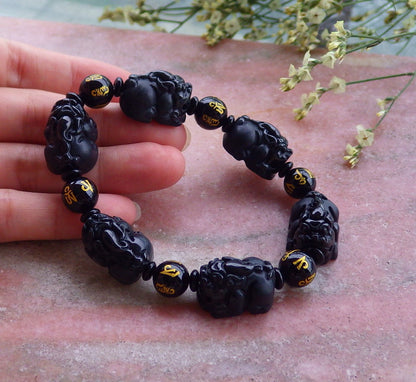 Certified Hand Carved Natural Black Dark Green Myanmar Burma A JADE Jadeite Bead Beads Dragon Pi Xiu Bangle Bracelet