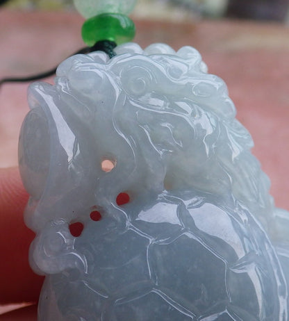 Certified Hand Carved Natural Myanmar Burma A Jade Jadeite Dragon Turtle Ruyi Pendant Necklace