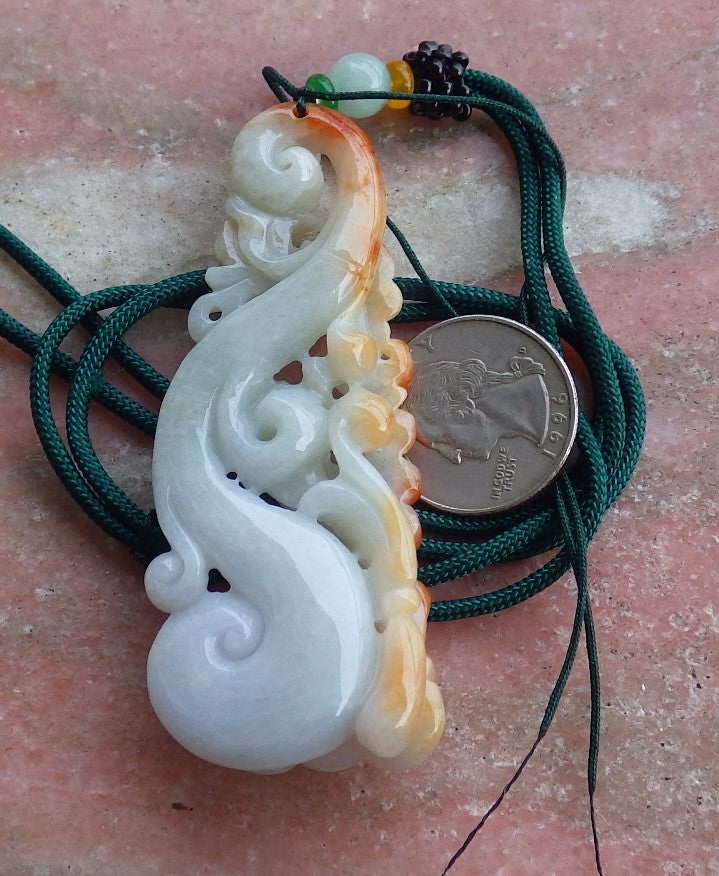 Certified Hand Carved Green Natural Myanmar Burma A Jade jadeite 5 Bat Coin Ruyi Pendant Necklace