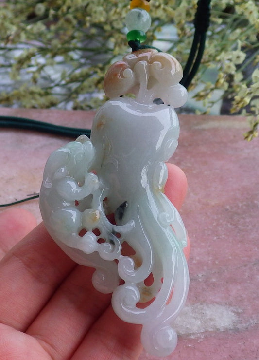 Certified Hand Carved Natural Myanmar Burma A Jade jadeite Dragon Pi Xiu Ginseng Pendant Necklace