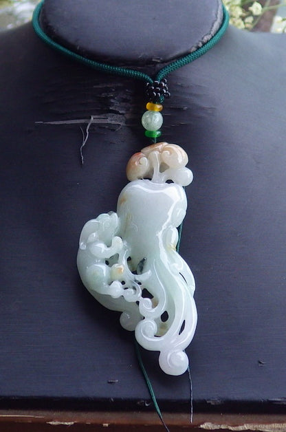 Certified Hand Carved Natural Myanmar Burma A Jade jadeite Dragon Pi Xiu Ginseng Pendant Necklace