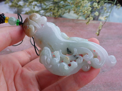 Certified Hand Carved Natural Myanmar Burma A Jade jadeite Dragon Pi Xiu Ginseng Pendant Necklace