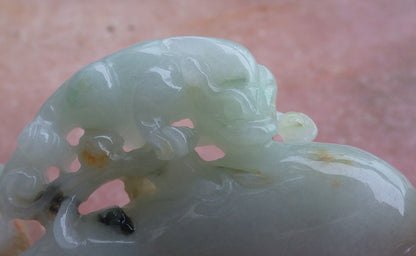 Certified Hand Carved Natural Myanmar Burma A Jade jadeite Dragon Pi Xiu Ginseng Pendant Necklace