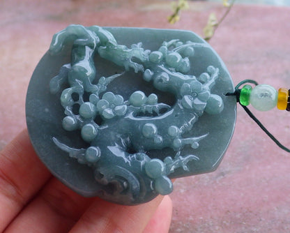 Certified Hand Carved Green Myanmar Burma Natural A Jade jadeite Deer Flower Pendant Necklace