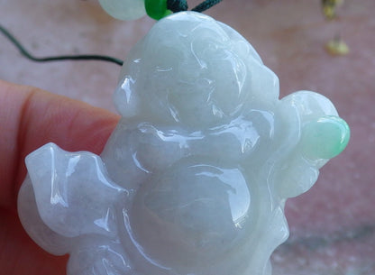 Certified Hand Carved Icy Green Myanmar Burma A Jade jadeite Happy Buddha God Pendant Necklace