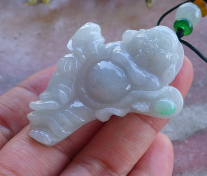 Certified Hand Carved Icy Green Myanmar Burma A Jade jadeite Happy Buddha God Pendant Necklace