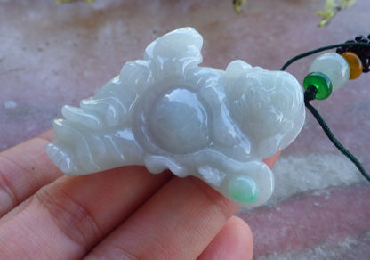 Certified Hand Carved Icy Green Myanmar Burma A Jade jadeite Happy Buddha God Pendant Necklace