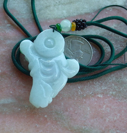 Certified Hand Carved Icy Green Myanmar Burma A Jade jadeite Happy Buddha God Pendant Necklace