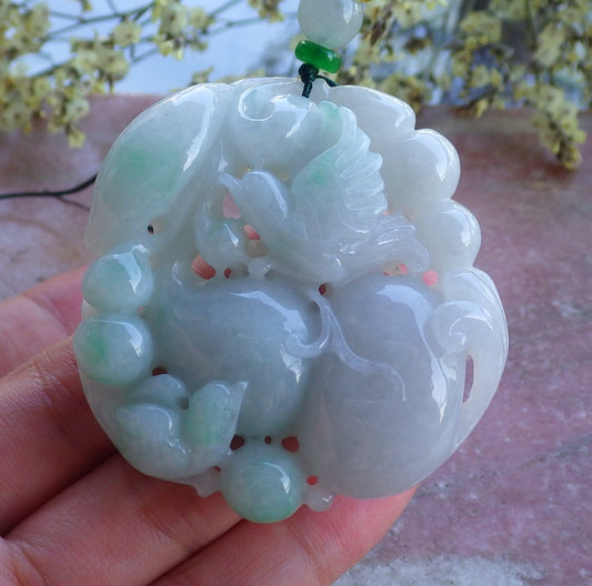 Certified Hand Carved Natural Myanmar Burma A Jade jadeite Mandarin Duck Bird Pendant Necklace