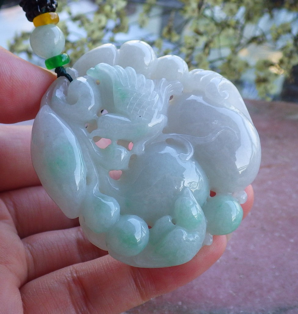 Certified Hand Carved Natural Myanmar Burma A Jade jadeite Mandarin Duck Bird Pendant Necklace