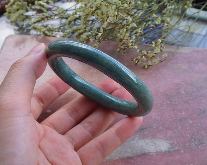 Certified Hand Carved Green Natural Myanmar Burma A JADE Jadeite Circle Bangle Bracelet 59mm