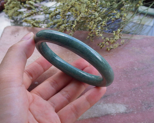 Certified Hand Carved Green Natural Myanmar Burma A JADE Jadeite Circle Bangle Bracelet 59mm