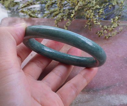 Certified Hand Carved Green Natural Myanmar Burma A JADE Jadeite Circle Bangle Bracelet 59mm