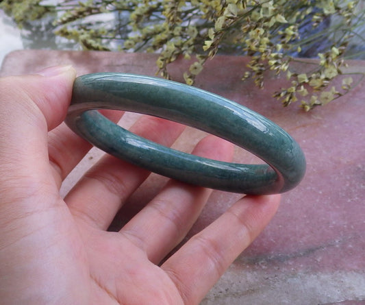 Certified Hand Carved Green Natural Myanmar Burma A JADE Jadeite Circle Bangle Bracelet 59mm