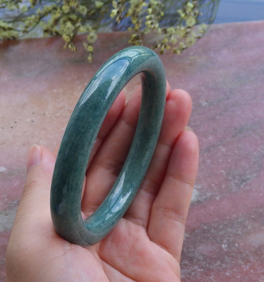 Certified Hand Carved Green Natural Myanmar Burma A JADE Jadeite Circle Bangle Bracelet 59mm