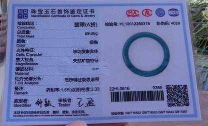 Certified Hand Carved Green Natural Myanmar Burma A JADE Jadeite Circle Bangle Bracelet 59mm