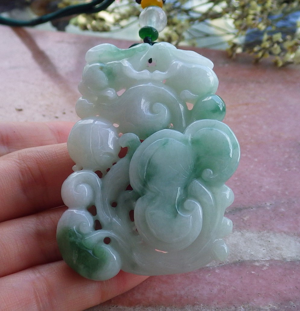 Certified Hand Carved Natural Green Myanmar Burma A Jade jadeite Zodiac Rabbit Deer Ruyi Lotus Pendant Necklace