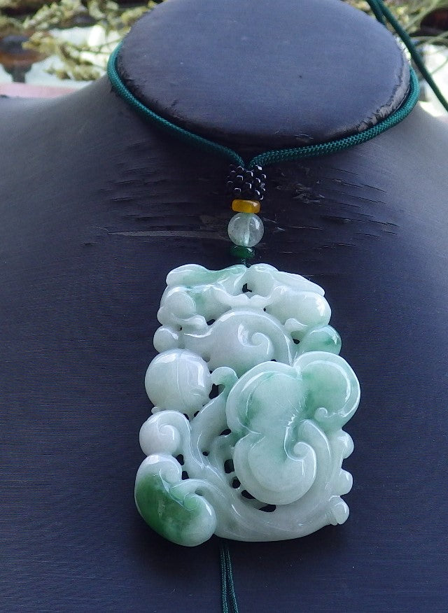 Certified Hand Carved Natural Green Myanmar Burma A Jade jadeite Zodiac Rabbit Deer Ruyi Lotus Pendant Necklace