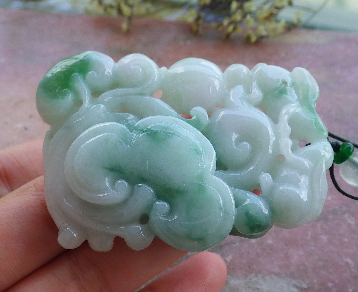 Certified Hand Carved Natural Green Myanmar Burma A Jade jadeite Zodiac Rabbit Deer Ruyi Lotus Pendant Necklace