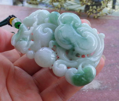 Certified Hand Carved Natural Green Myanmar Burma A Jade jadeite Zodiac Rabbit Deer Ruyi Lotus Pendant Necklace