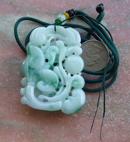 Certified Hand Carved Natural Green Myanmar Burma A Jade jadeite Zodiac Rabbit Deer Ruyi Lotus Pendant Necklace