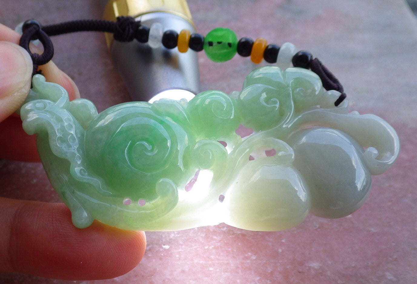 Certified Hand Carved Natural Myanmar Burma A Jade jadeite Snail Ruyi Gourd Pendant Necklace