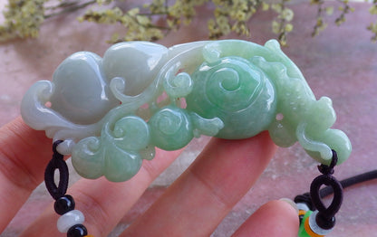 Certified Hand Carved Natural Myanmar Burma A Jade jadeite Snail Ruyi Gourd Pendant Necklace