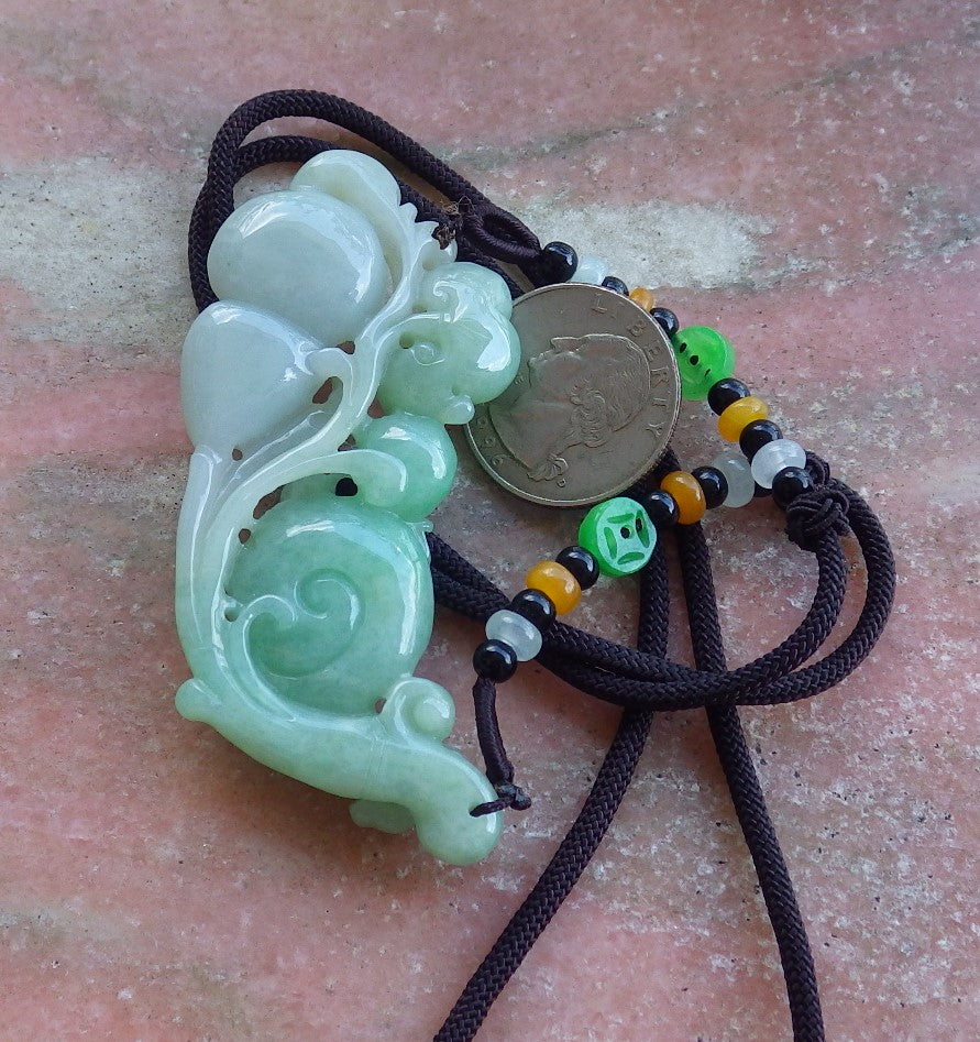 Certified Hand Carved Natural Myanmar Burma A Jade jadeite Snail Ruyi Gourd Pendant Necklace