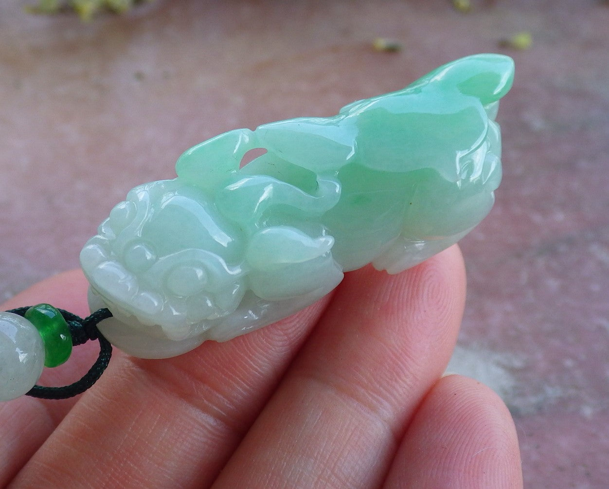 Certified Hand Carved Natural Green Lavender Myanmar Burma A Jade 2024 jadeite Dragon Pi Xiu Pendant Necklace