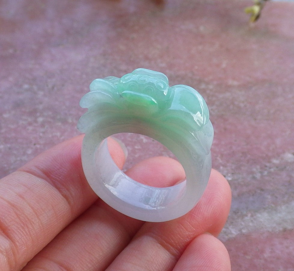 Certified Hand Carved Myanmar Green Natural Myanmar Burma A JADE Jadeite Flower US 8.75 Ring