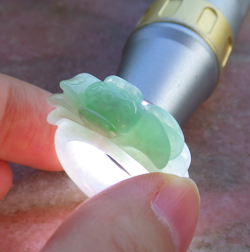 Certified Hand Carved Myanmar Green Natural Myanmar Burma A JADE Jadeite Flower US 8.75 Ring