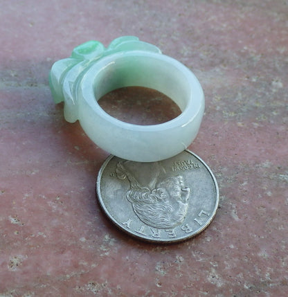 Certified Hand Carved Myanmar Green Natural Myanmar Burma A JADE Jadeite Flower US 8.75 Ring