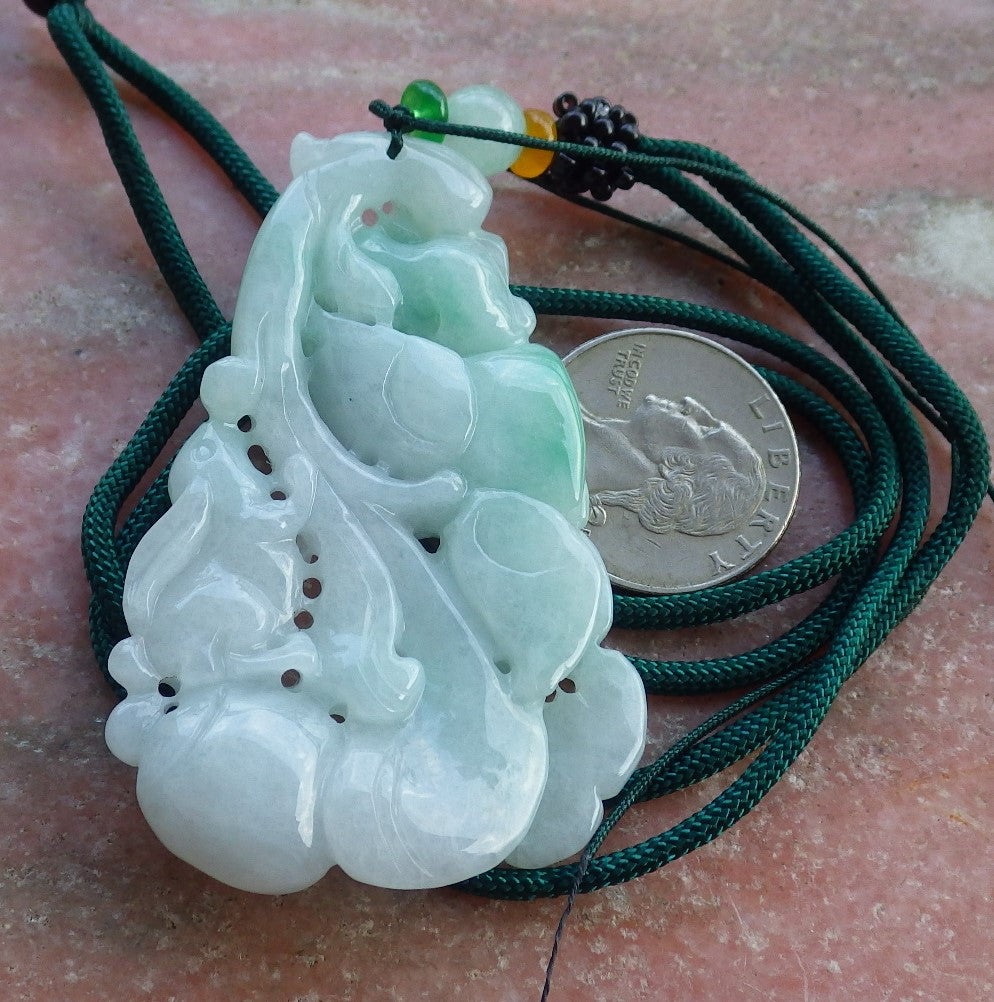 Certified Hand Carved Natural Green Myanmar Burma A Jade jadeite Zodiac Rabbit Lotus Flower Pendant Necklace