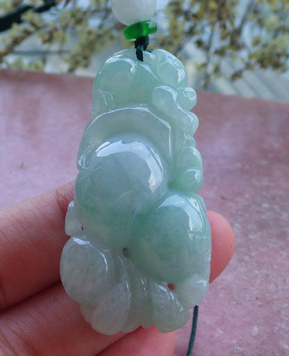 Certified Hand Carved Green Natural Myanmar Burma A Jade jadeite Mouse Rat Ruyi Gourd Pendant Necklace