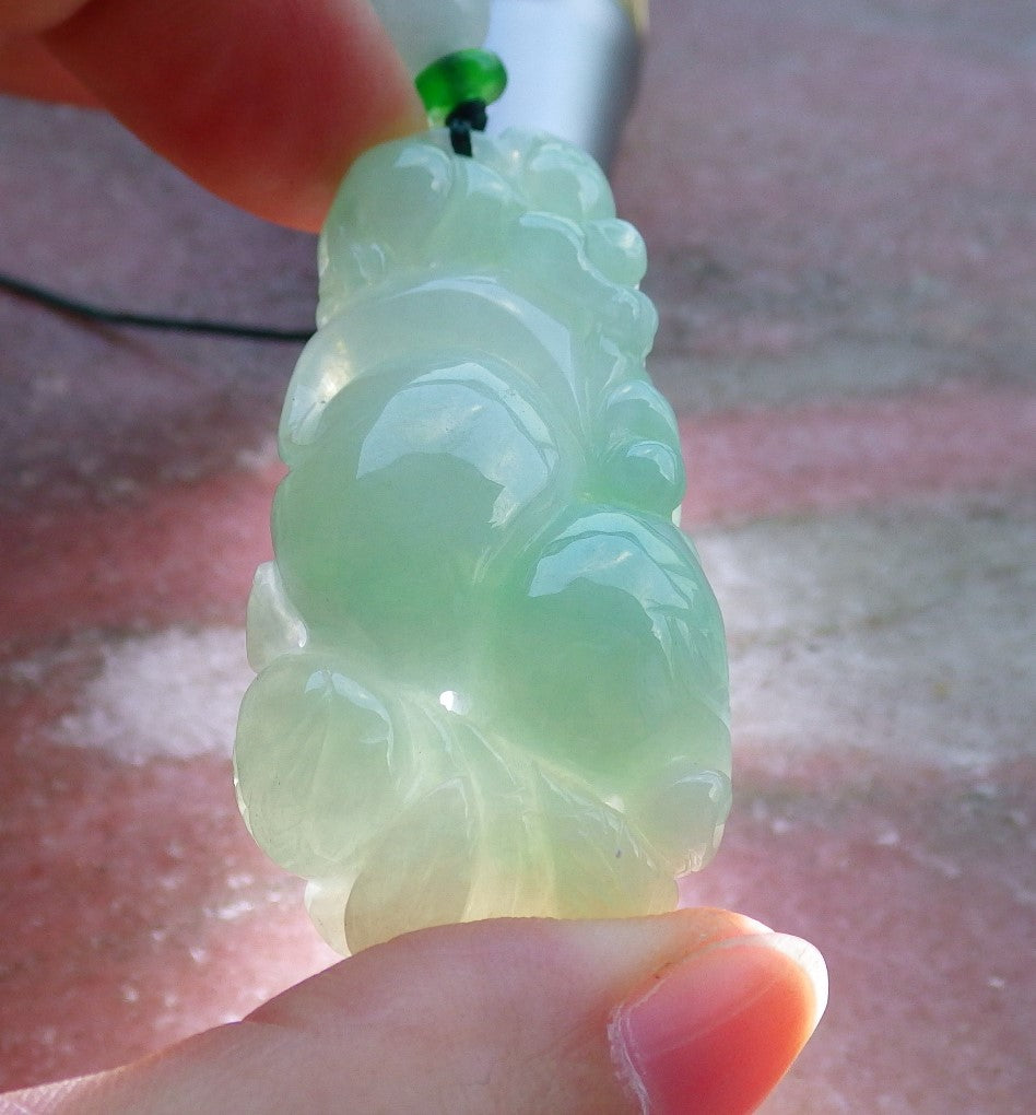 Certified Hand Carved Green Natural Myanmar Burma A Jade jadeite Mouse Rat Ruyi Gourd Pendant Necklace