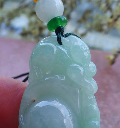 Certified Hand Carved Green Natural Myanmar Burma A Jade jadeite Mouse Rat Ruyi Gourd Pendant Necklace