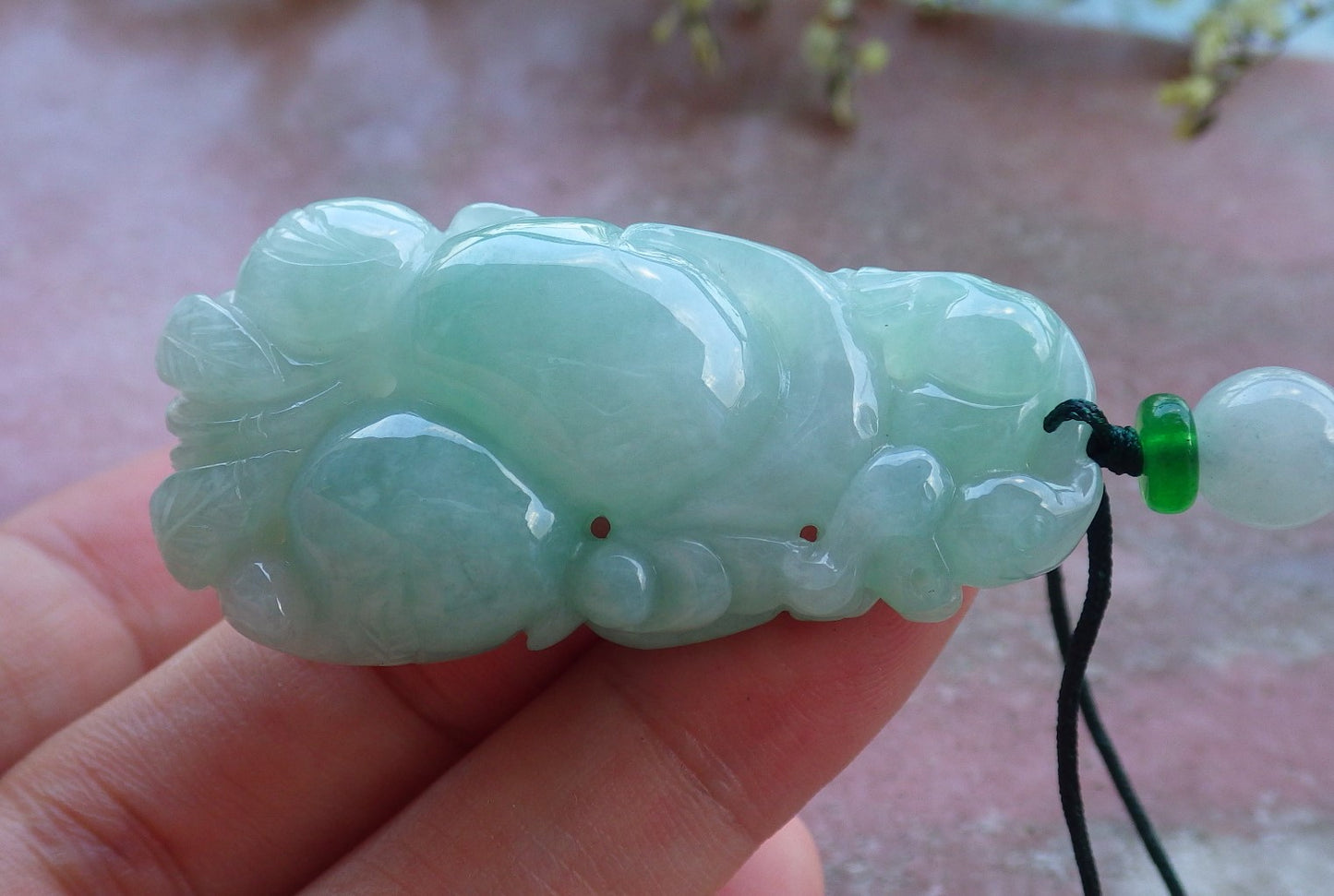 Certified Hand Carved Green Natural Myanmar Burma A Jade jadeite Mouse Rat Ruyi Gourd Pendant Necklace