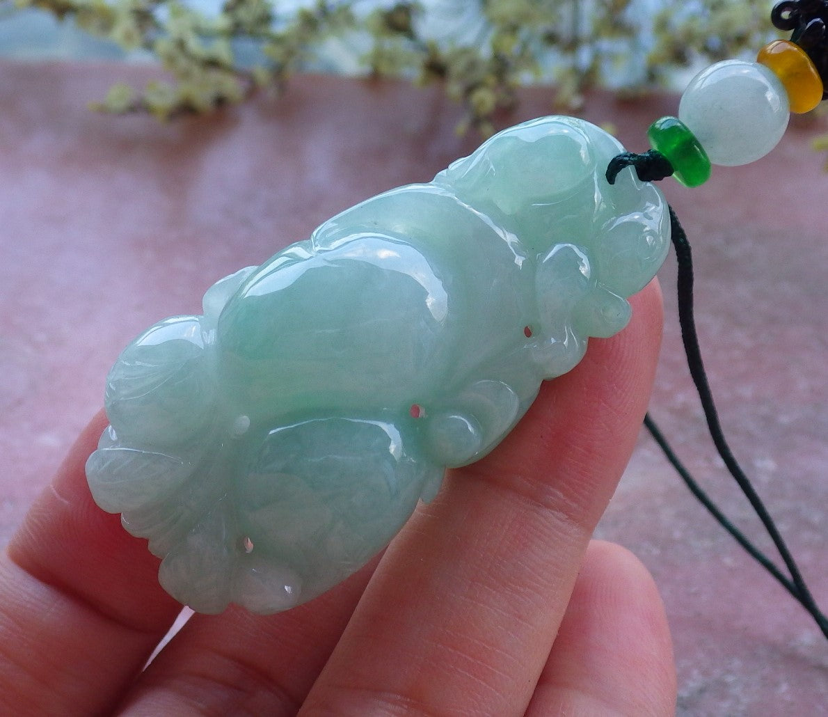 Certified Hand Carved Green Natural Myanmar Burma A Jade jadeite Mouse Rat Ruyi Gourd Pendant Necklace