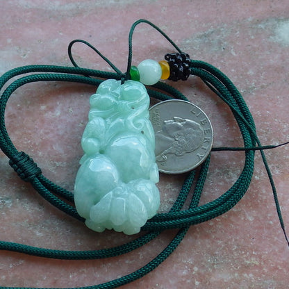 Certified Hand Carved Green Natural Myanmar Burma A Jade jadeite Mouse Rat Ruyi Gourd Pendant Necklace