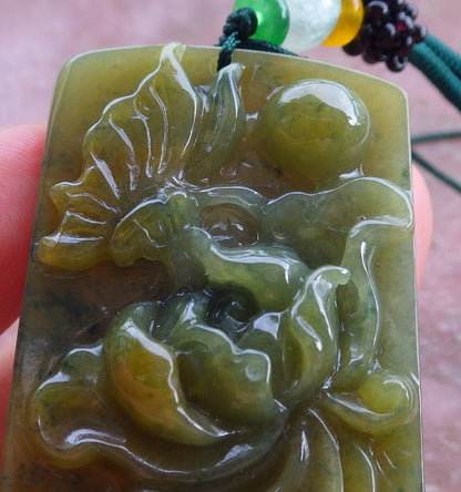 Certified Hand Carved Natural Myanmar Burma A Jade jadeite Butterfly Lotus Flower Pendant Necklace