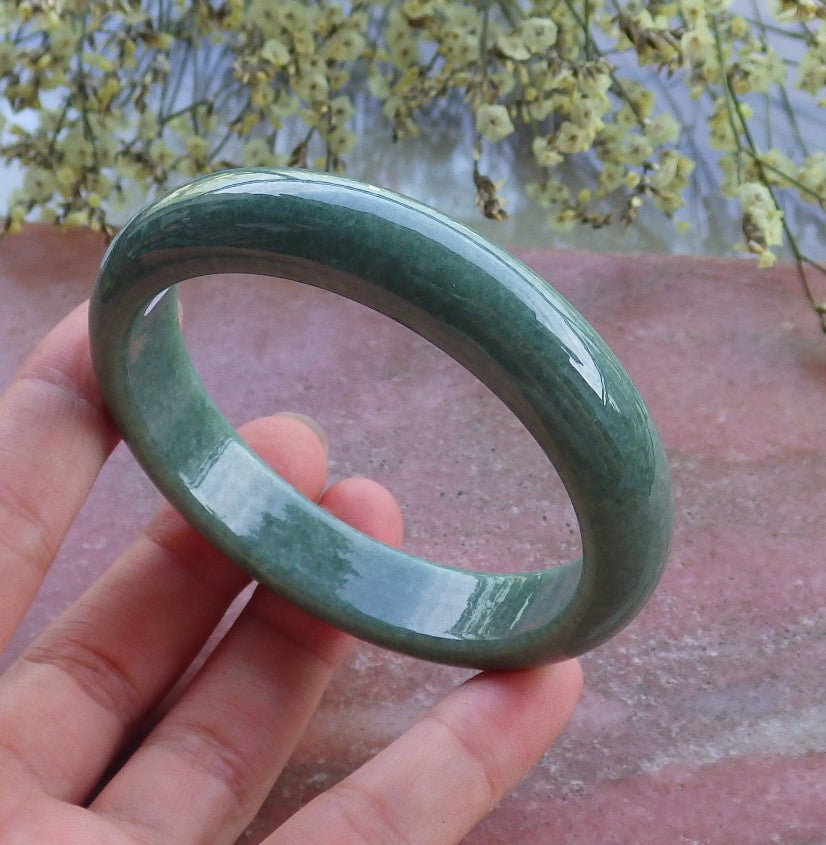 Certified Hand Carved Green Natural Myanmar Burma Grade A JADE Jadeite Bangle Bracelet 56mm